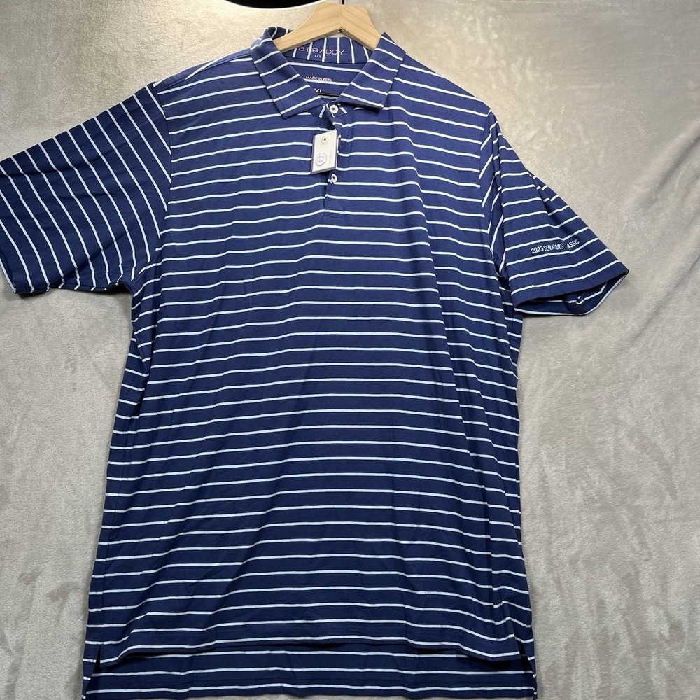 B Draddy Golf Polo Shirt Mens XL Blue Striped Casual Pima Cotton Logo